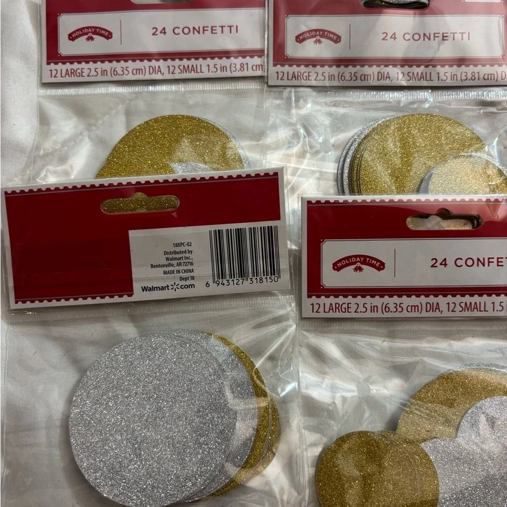 Set of 9 Holiday Time Gold and Silver Confetti Set (24 in each pack)